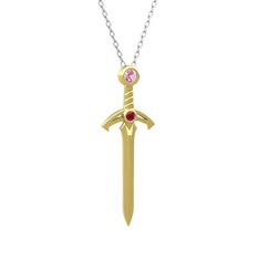 Pembe kuvars ve rodolit garnet 8 ayar altın kolye (40 cm beyaz altın rolo zincir)