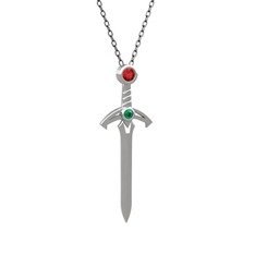 Garnet ve yeşil kuvars 18 ayar beyaz altın kolye (40 cm gümüş rolo zincir)