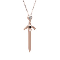 Kılıç Kolye - Swarovski ve siyah zirkon 8 ayar rose altın kolye (40 cm rose altın rolo zincir) #ugnatg