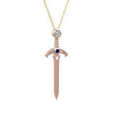 Kılıç Kolye - Swarovski ve lab safir 8 ayar rose altın kolye (40 cm altın rolo zincir) #uh4v2t