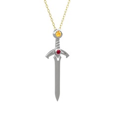 Sitrin ve rodolit garnet 8 ayar beyaz altın kolye (40 cm gümüş rolo zincir)