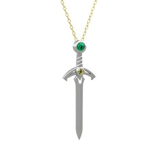 Kılıç Kolye - Yeşil kuvars ve peridot 14 ayar beyaz altın kolye (40 cm altın rolo zincir) #uudz6r