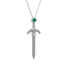 Kılıç Kolye - Yeşil kuvars ve pırlanta 925 ayar gümüş kolye (0.036 karat, 40 cm gümüş rolo zincir) #v1lud6