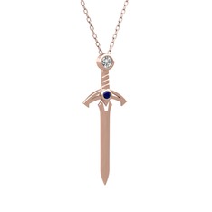 Kılıç Kolye - Beyaz zirkon ve lab safir 14 ayar rose altın kolye (40 cm gümüş rolo zincir) #v6d7ow