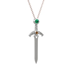 Kılıç Kolye - Yeşil kuvars ve dumanlı kuvars 8 ayar beyaz altın kolye (40 cm gümüş rolo zincir) #v9fp8l