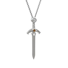 Kılıç Kolye - Pırlanta ve dumanlı kuvars 925 ayar gümüş kolye (0.08 karat, 40 cm gümüş rolo zincir) #vimm3g