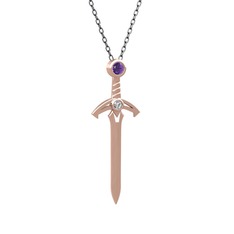 Kılıç Kolye - Ametist ve swarovski 8 ayar rose altın kolye (40 cm gümüş rolo zincir) #vp8038