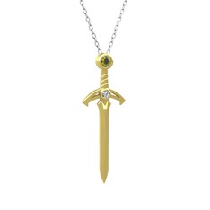 Peridot ve beyaz zirkon 8 ayar altın kolye (40 cm beyaz altın rolo zincir)