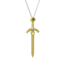 Kılıç Kolye - Peridot ve pırlanta 925 ayar altın kaplama gümüş kolye (0.036 karat, 40 cm gümüş rolo zincir) #w70ful