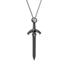 Beyaz zirkon ve siyah zirkon 925 ayar siyah rodyum kaplama gümüş kolye (40 cm gümüş rolo zincir)