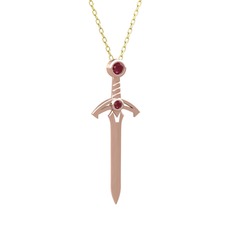 Kök yakut 14 ayar rose altın kolye (40 cm altın rolo zincir)
