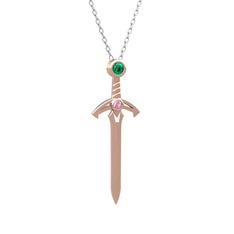 Yeşil kuvars ve pembe kuvars 18 ayar rose altın kolye (40 cm beyaz altın rolo zincir)