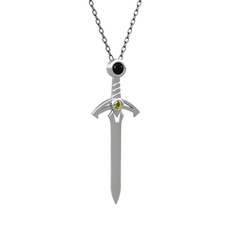 Kılıç Kolye - Siyah zirkon ve peridot 14 ayar beyaz altın kolye (40 cm gümüş rolo zincir) #wwoq77