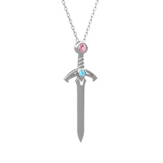 Kılıç Kolye - Pembe kuvars ve akuamarin 14 ayar beyaz altın kolye (40 cm gümüş rolo zincir) #x0myqo