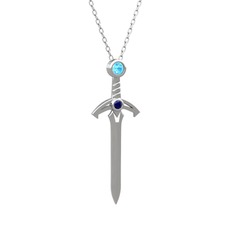 Kılıç Kolye - Akuamarin ve lab safir 8 ayar beyaz altın kolye (40 cm beyaz altın rolo zincir) #x5eh2p