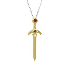 Kılıç Kolye - Kök yakut ve dumanlı kuvars 8 ayar altın kolye (40 cm beyaz altın rolo zincir) #xavhje