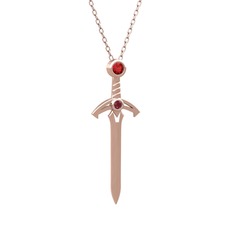 Kılıç Kolye - Garnet ve kök yakut 18 ayar rose altın kolye (40 cm gümüş rolo zincir) #xht4ho