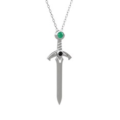 Kılıç Kolye - Kök zümrüt ve siyah zirkon 925 ayar gümüş kolye (40 cm gümüş rolo zincir) #xvc9ya