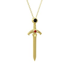 Kılıç Kolye - Siyah zirkon ve garnet 18 ayar altın kolye (40 cm altın rolo zincir) #y9vw6q