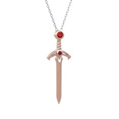 Garnet ve kök yakut 8 ayar rose altın kolye (40 cm beyaz altın rolo zincir)