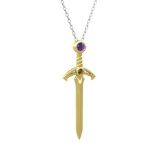 Kılıç Kolye - Ametist ve dumanlı kuvars 8 ayar altın kolye (40 cm beyaz altın rolo zincir) #yjpjp7