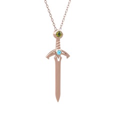 Kılıç Kolye - Peridot ve akuamarin 18 ayar rose altın kolye (40 cm rose altın rolo zincir) #yll6ox