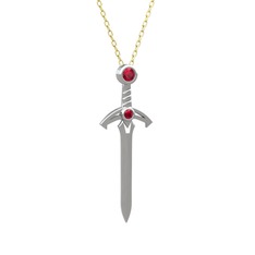 Kılıç Kolye - Rodolit garnet 18 ayar beyaz altın kolye (40 cm altın rolo zincir) #yok4e4