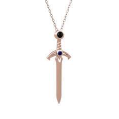 Kılıç Kolye - Siyah zirkon ve lab safir 14 ayar rose altın kolye (40 cm gümüş rolo zincir) #yq2g99