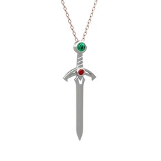 Yeşil kuvars ve garnet 14 ayar beyaz altın kolye (40 cm rose altın rolo zincir)
