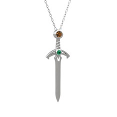 Kılıç Kolye - Dumanlı kuvars ve yeşil kuvars 925 ayar gümüş kolye (40 cm beyaz altın rolo zincir) #yrcrs9