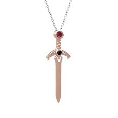 Kök yakut ve siyah zirkon 8 ayar rose altın kolye (40 cm beyaz altın rolo zincir)