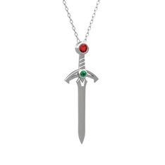 Kılıç Kolye - Garnet ve yeşil kuvars 925 ayar gümüş kolye (40 cm beyaz altın rolo zincir) #z1zusm