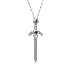 Kılıç Kolye - Peridot ve lab safir 14 ayar beyaz altın kolye (40 cm beyaz altın rolo zincir) #z2w7d3
