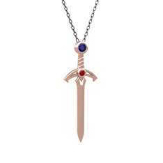 Kılıç Kolye - Lab safir ve garnet 18 ayar rose altın kolye (40 cm gümüş rolo zincir) #z7ye23