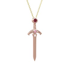 Kılıç Kolye - Kök yakut ve pembe kuvars 8 ayar rose altın kolye (40 cm altın rolo zincir) #zgv7b2