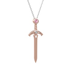 Pembe kuvars ve swarovski 8 ayar rose altın kolye (40 cm gümüş rolo zincir)