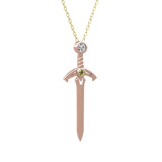 Kılıç Kolye - Beyaz zirkon ve peridot 14 ayar rose altın kolye (40 cm gümüş rolo zincir) #znjxzo