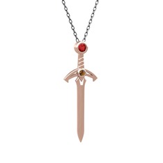 Garnet ve dumanlı kuvars 8 ayar rose altın kolye (40 cm gümüş rolo zincir)
