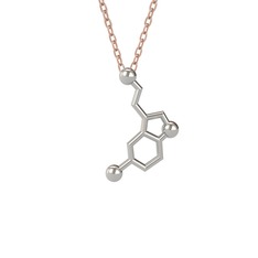 Serotonin Kolye - 18 ayar beyaz altın kolye (40 cm rose altın rolo zincir) #2cmuse