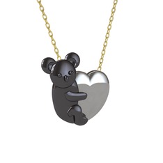 Koala Kalp Kolye - 925 ayar siyah rodyum kaplama gümüş kolye (40 cm gümüş rolo zincir) #102djhi
