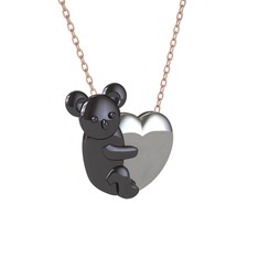 Koala Kalp Kolye - 925 ayar siyah rodyum kaplama gümüş kolye (40 cm rose altın rolo zincir) #12acily