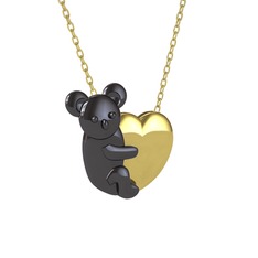Koala Kalp Kolye - 925 ayar siyah rodyum kaplama gümüş kolye (40 cm altın rolo zincir) #1588gg0