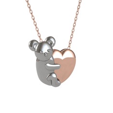 Koala Kalp Kolye - 8 ayar beyaz altın kolye (40 cm rose altın rolo zincir) #1e9j99b