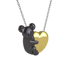 Koala Kalp Kolye - 925 ayar siyah rodyum kaplama gümüş kolye (40 cm beyaz altın rolo zincir) #1m1y6cz