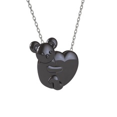 Koala Kalp Kolye - 925 ayar siyah rodyum kaplama gümüş kolye (40 cm beyaz altın rolo zincir) #4beekd