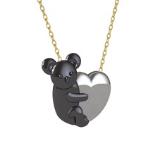 Koala Kalp Kolye - 925 ayar siyah rodyum kaplama gümüş kolye (40 cm altın rolo zincir) #fp3zrf
