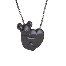 Koala Kalp Kolye - 925 ayar siyah rodyum kaplama gümüş kolye (40 cm gümüş rolo zincir) #gtzc7a