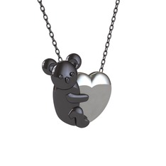 Koala Kalp Kolye - 925 ayar siyah rodyum kaplama gümüş kolye (40 cm gümüş rolo zincir) #kv78ty