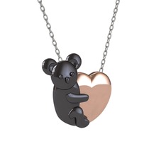 Koala Kalp Kolye - 925 ayar siyah rodyum kaplama gümüş kolye (40 cm beyaz altın rolo zincir) #o63hx4
