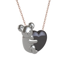 Koala Kalp Kolye - 18 ayar beyaz altın kolye (40 cm rose altın rolo zincir) #us22ar